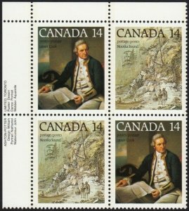 HISTORY * EXPLORER CAPTAIN JAMES COOK = Canada 1978 #764a MNH UL BLOCK of 4