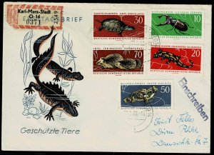 Germany DDR 1963,Sc.#663;-667 used on reg. cover, endangered animals