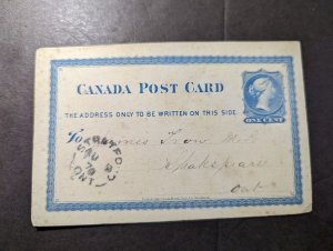 1878 Canada Postcard Cover Stratford to Shakespeare Ontario