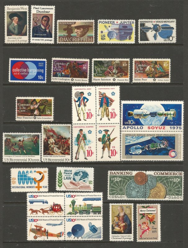 USA Postal Stamps MNH 1975 Commemoratives (28 stamps)