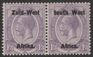 SOUTH WEST AFRICA 1923 Setting I on KGV 1/3 pair, litho overprint in shiny ink.