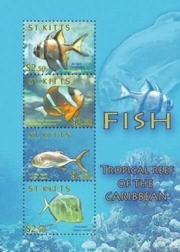 Saint Kitts 2010 - Marine Life Fish - Sheet of 4 Stamps - Scott #756 - MNH