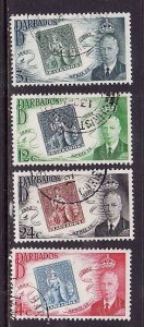 Barbados-Sc#230-3-used KGVI set-id2-Stamp on Stamp-1952-