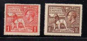 Great Britain Sc 185-6 1924 G V & Lion Empire Exhibition stamp set mint NH