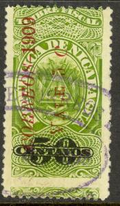 NICARAGUA 1909 5c on 50c Revenue Stamp Overprinted For Postage Sc 233 VFU