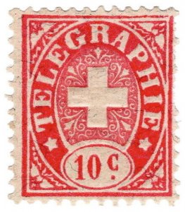 (I.B) Switzerland Telegraphs : 10c Red & Pink (1881)