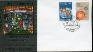 UNITED NATIONS WFUNA 1982 ENVIRONMENT NY SET CACHET BY HUNDERTWASSER FDC