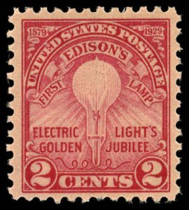 US Sc 654 MNH - 1929 2¢ - Edison's First Lamp - Flate Press, Perf 11