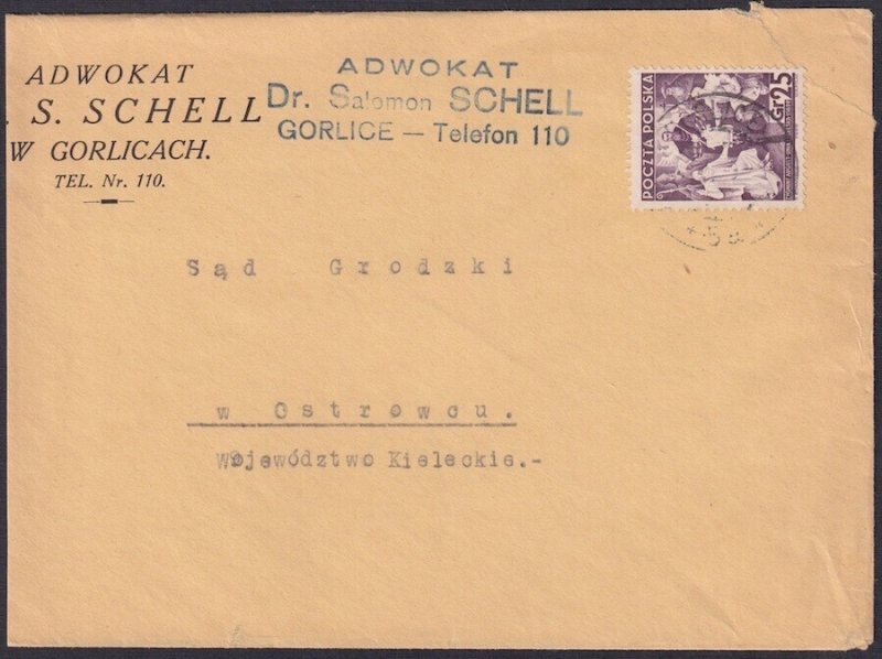 POLAND 1937 COVER from a JEWISH ADVOCATE in GORLICE (See Description) (ITEM0110)
