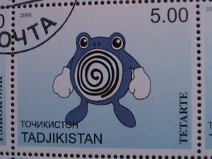 ​TAJIKISTAN -2000 LOVELY FAMOUS POKEMON FANCY POSTAL CANCEL CTO SHEET VF