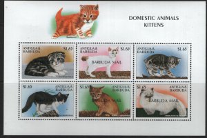 BARBUDA  1756  MNH,   KITTENS, BARBUDA MAIL SOUVENIR SHEET