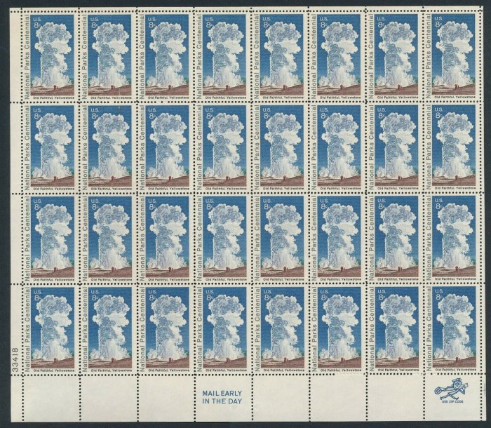 US #1453 8c Old Faithful, Full Sheet, F-VF OG NH or better, post office fresh...