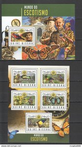 2016 Guinea-Bissau Scouting Birds Butterflies 1Kb+1Bl ** Stamps St826