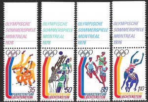 LIECHTENSTEIN 1976 MONTREAL OLYMPICS Set Sc 591-594 MNH MAPS