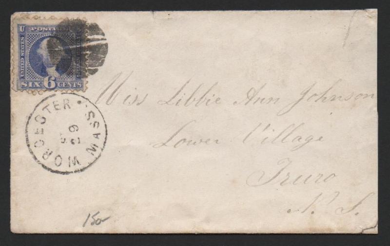 US Scott #115 on Cover, Worcester MA to Truco Nova Scotia, Correct Backstamps