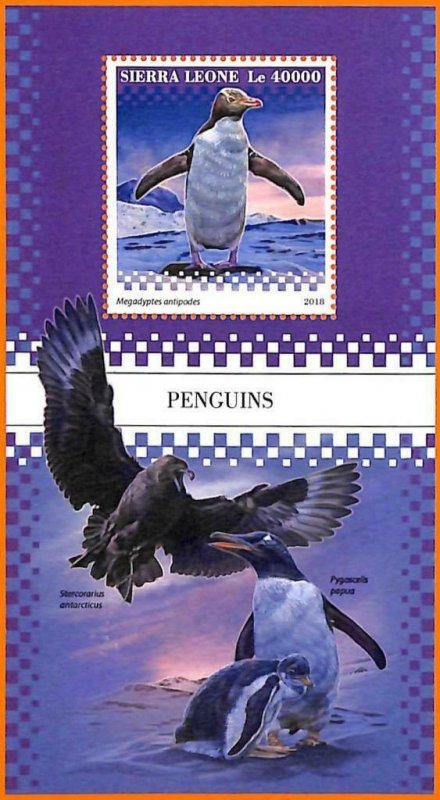 A6812 - SIERRA LEONE, Error, 2018, MISSPERF SOUVENIR SHEET: Penguins, Birds