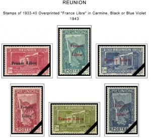 COLOR PRINTED REUNION 1852-1974 STAMP ALBUM PAGES (47 illustrated pages)