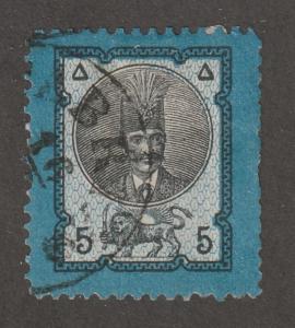 Persian stamp, Scott# 42, used, Perf 12 x 12, blue and black, TABRIZ,  # L-20