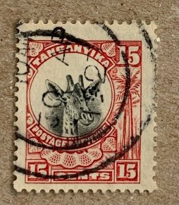 Tanganyika 1922 15c Giraffe, nicely used. Scott 14, CV $0.25