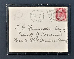 Canada #77 on Small 1901 Mourning Cover (with enclosure) Fancy Flag Cancel