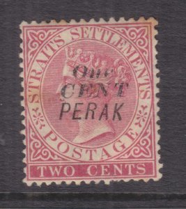 PERAK, MALAYSIA, 1887 One Cent on 2c. Rose, heavy hinged mint.