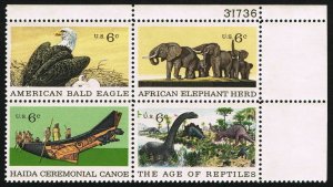 1970 Natural History Plate Block Of 4 6c Stamps, Sc#1387-1390, MNH, OG