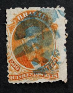 Brazil #60 Used BLUE CANCEL 500r Emperor Don Pedro rough perfs