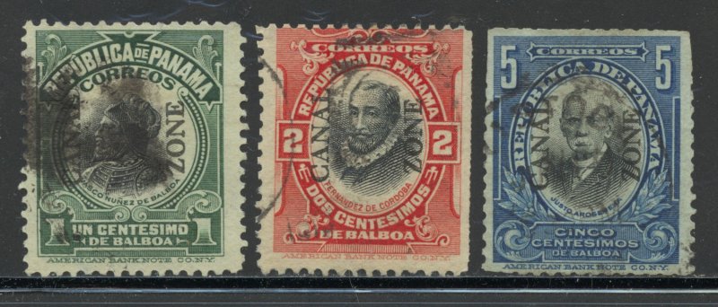 Canal Zone Scott 31-33 Used H - 1909 Type I O/Ps Reading Up - SCV $6.00