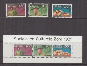 NETHERLANDS ANTILLES, 1981 Boy Scouts set of 3 & Souvenir Sheet, mnh.