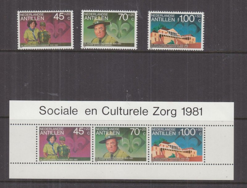 NETHERLANDS ANTILLES, 1981 Boy Scouts set of 3 & Souvenir Sheet, mnh. 