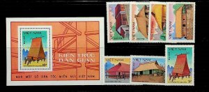 NORTH VIET NAM Sc 1648-55 NH SET+S/S OF 1986 - TRADITIONAL HOUSES - (AS23)