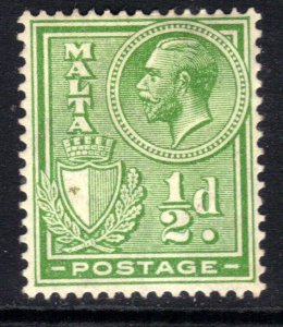 Malta 1926 - 27 KGV 1/2d Green MM SG 158 ( A766 )