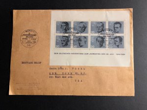 1964 West Germany Cover Bonn to New York NY USA Fascism Martyrs Souvenir Sheet