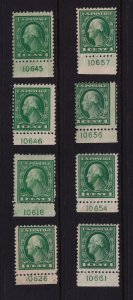 1917 Washington 1c Sc 498 MH/NH lot of plate number singles Hebert CV $24 (L11