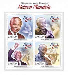 SIERRA LEONE - 2015 - Nelson Mandela - Perf 4v Sheet - Mint Never Hinged