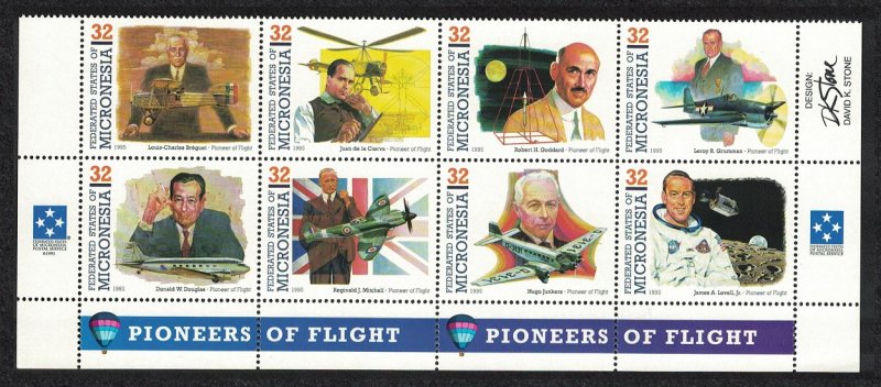 Micronesia Pioneers of Flight 5th series 8v Bottom Strip SG#418-425