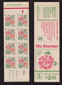 1978 Pink Rose 15c mint BOOKLET Sc BK134 (2 Sc 1737a panes) red tab variety