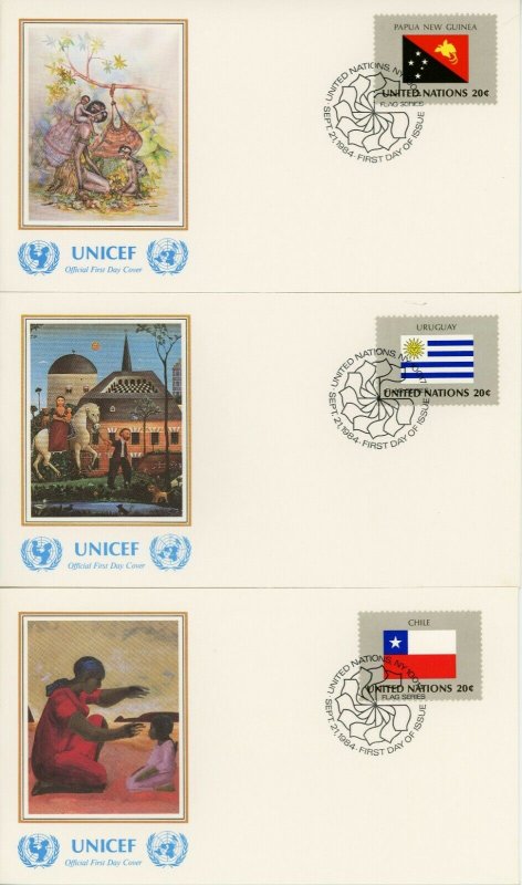 UNITED NATIONS #425-440 Flags FDC First Day Issue UNICEF Cover Collection 1984