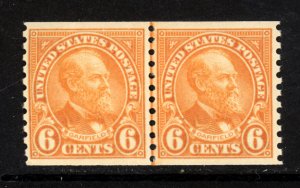 SCOTT 723 1932 6 CENT GARFIED REGULAR ISSUE COIL LINE PAIR MH OG F-VF CAT $50!