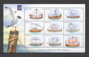 L0216 2001 Grenada Transport Classic Sailing Ships Of The World Birds 1Kb Mnh