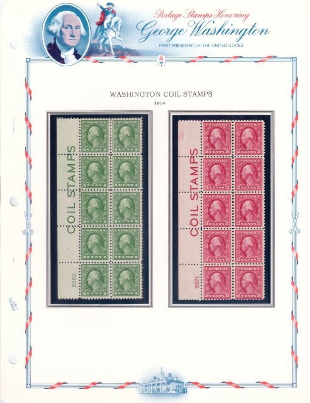 US Scott #424-425 SCARCE mint 1914 COIL STAMPS Plat blocks of 10