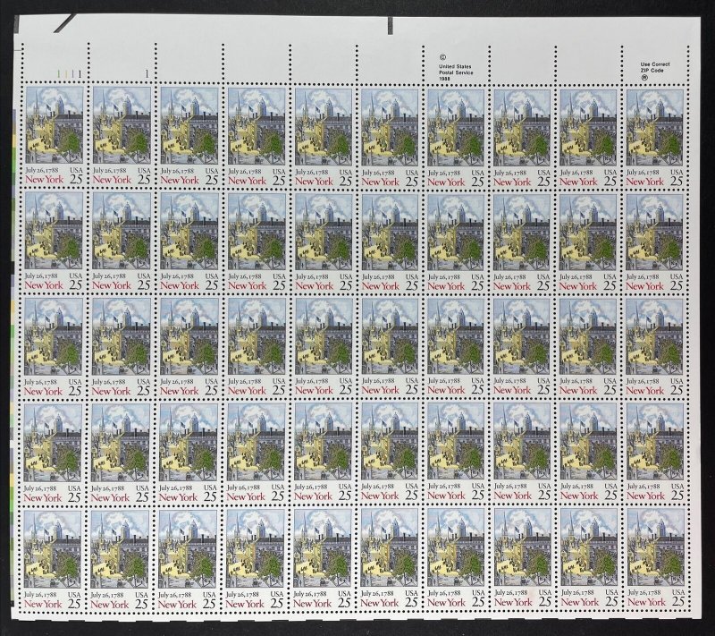 Scott 2346 NEW YORK STATEHOOD Sheet of 50 US 25¢ Stamps MNH  1988