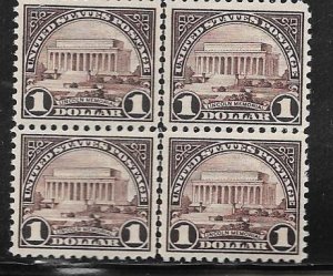 US#571 $1 Lincoln Memorial block of 4 (MNH) CV $300.00