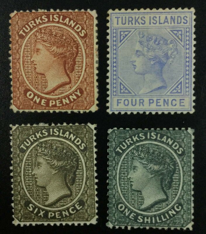 MOMEN: TURKS ISLANDS SG #49-52 1881 CROWN CC MINT OG H £615 LOT #61975