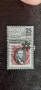 US Scott # 2410; Used 25c World Stamp Expo, 1989; VF/XF centering; off paper