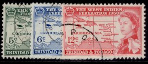 TRINIDAD & TOBAGO QEII SG281-283, 1958 Caribbean federation set, FINE USED.
