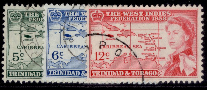 TRINIDAD & TOBAGO QEII SG281-283, 1958 Caribbean federation set, FINE USED.