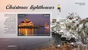 Liberia - 2020 Christmas Lighthouses, Roanoke - Stamp Souvenir Sheet LIB200521b1