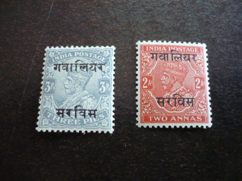 Stamps - Indian Convention State Gwalior-Scott#O30,O44- Mint Hinged 2 Stamps