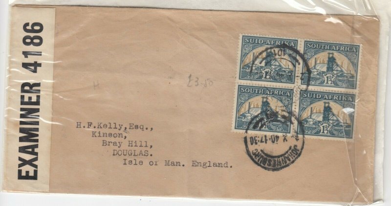 South Africa 1940 Censored Cover To Isle Of Man  JK3398